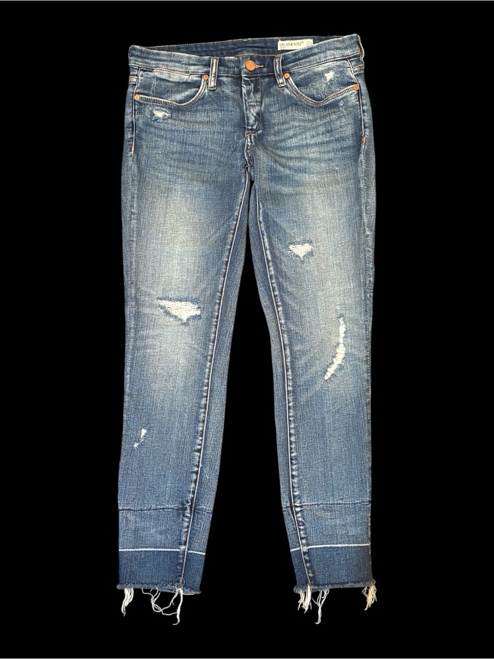 BLANK NYC Distressed Ankle Skinny Jeans Size 27 Medium Wash Raw Hem Frayed Denim